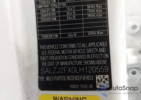 2020 Land Rover Range Rover Evoque S z USA, uszkodzony, nr VIN SALZJ2FX0LH120559